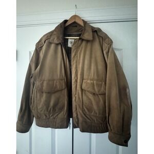 Vintage Sierra Distressed Leather Bomber Jacket Size 42 Utility Tan Gropecore